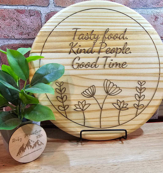 Kind People - 12" Solid pine Round Cutting / Charcuterie board