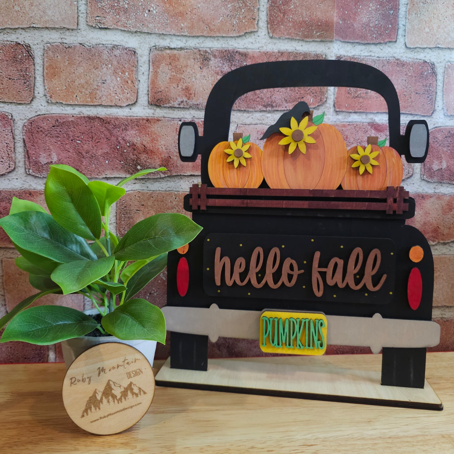 Pumpkins Hello Fall Insert for Farmhouse Vintage Truck - Interchangeable: Insert Only