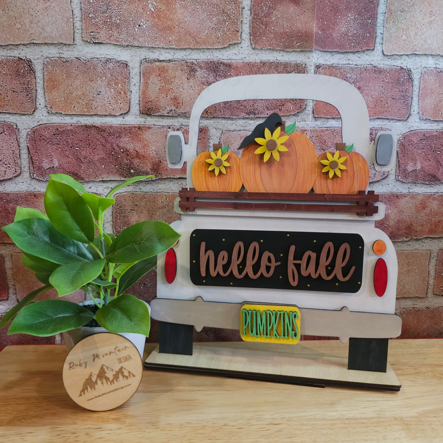 Pumpkins Hello Fall Insert for Farmhouse Vintage Truck - Interchangeable: Insert Only