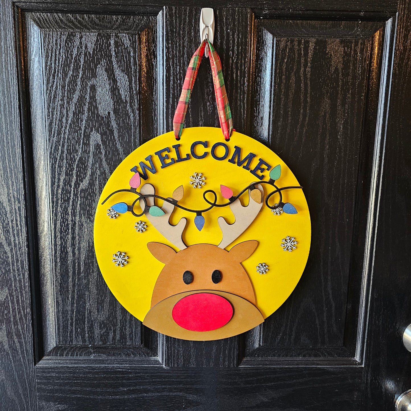 Reindeer lights Round Door Hanger