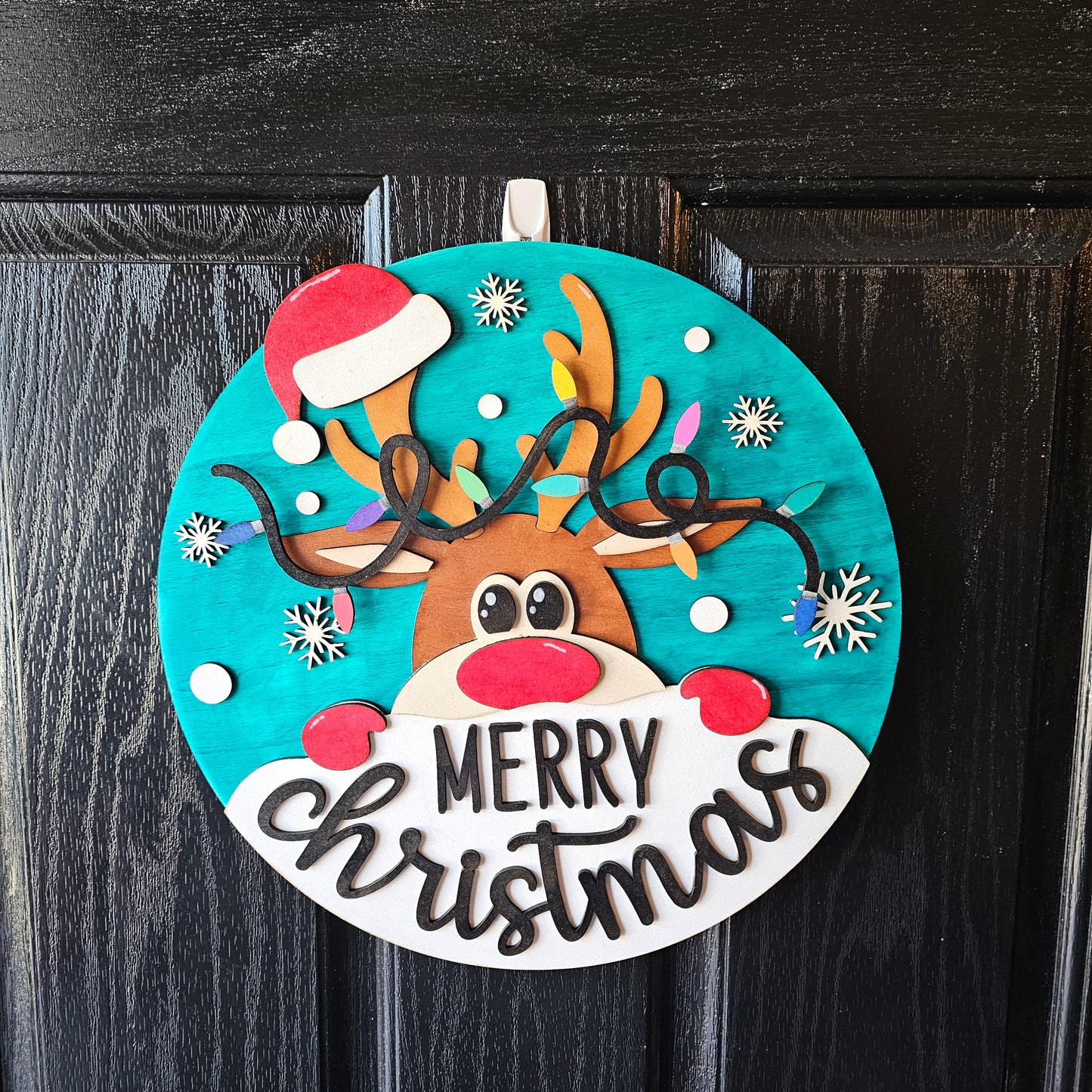 Santa Reindeer lights Round Door Hanger