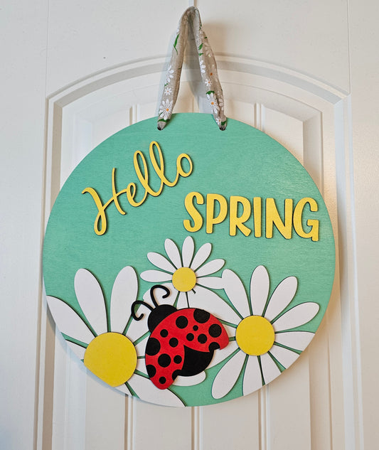 Hello Spring Lady Bug Round Door Hanger
