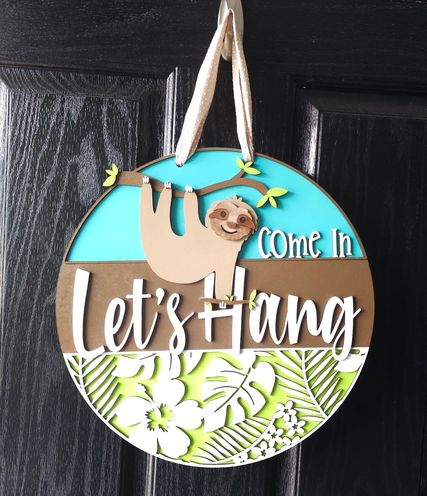 Let's Hang Sloth Round Door Hanger