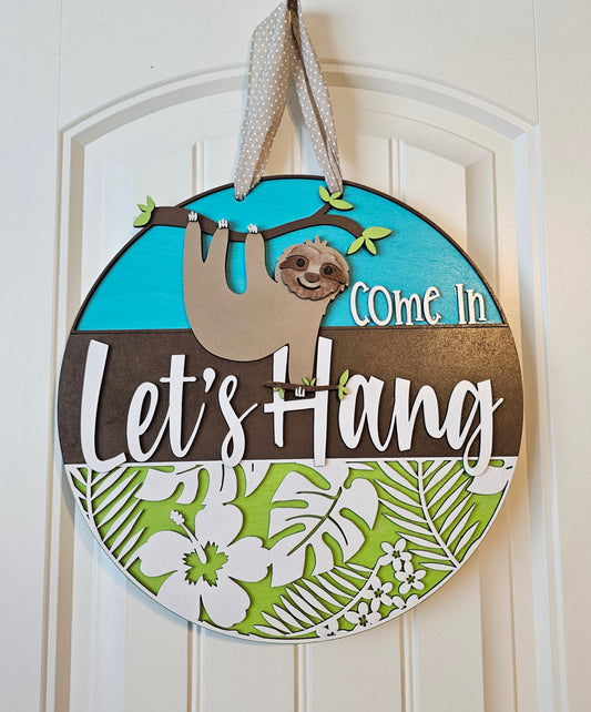 Let's Hang Sloth Round Door Hanger