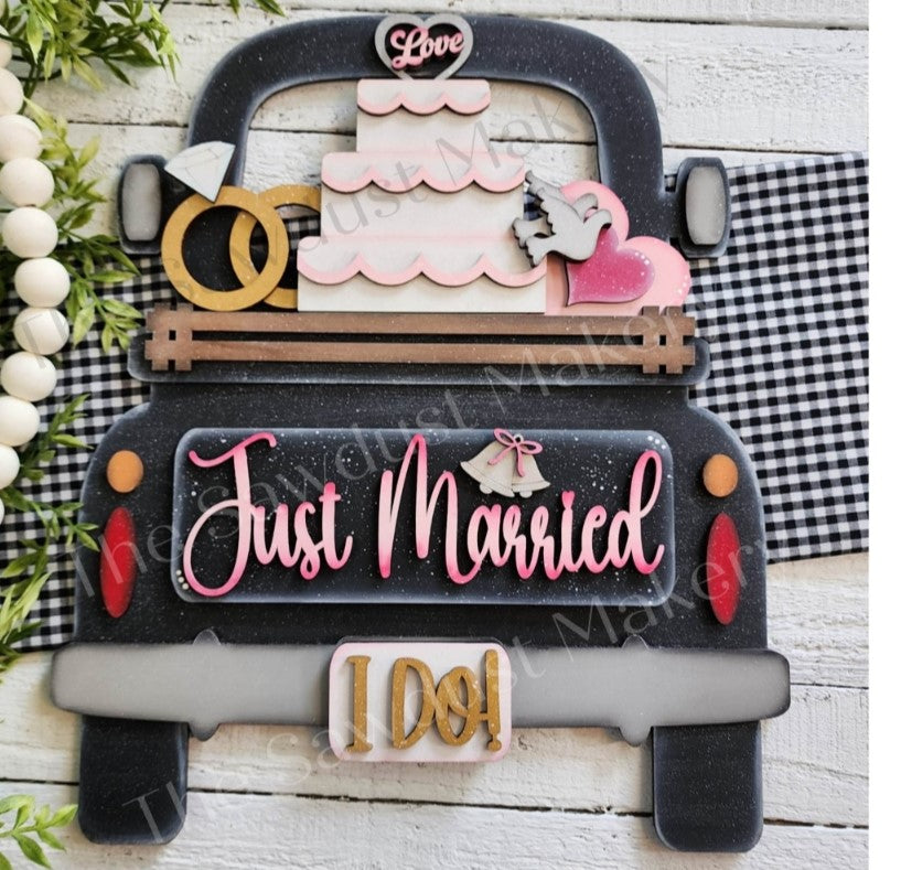 Wedding - Just Married Insert for Farmhouse Vintage Truck - Interchangeable: Insert Only