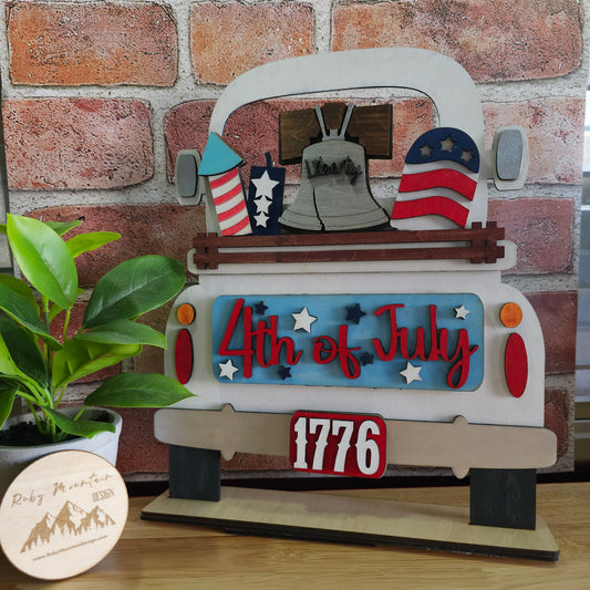 4th of July Insert for Farmhouse Vintage Truck - Interchangeable: Insert Only