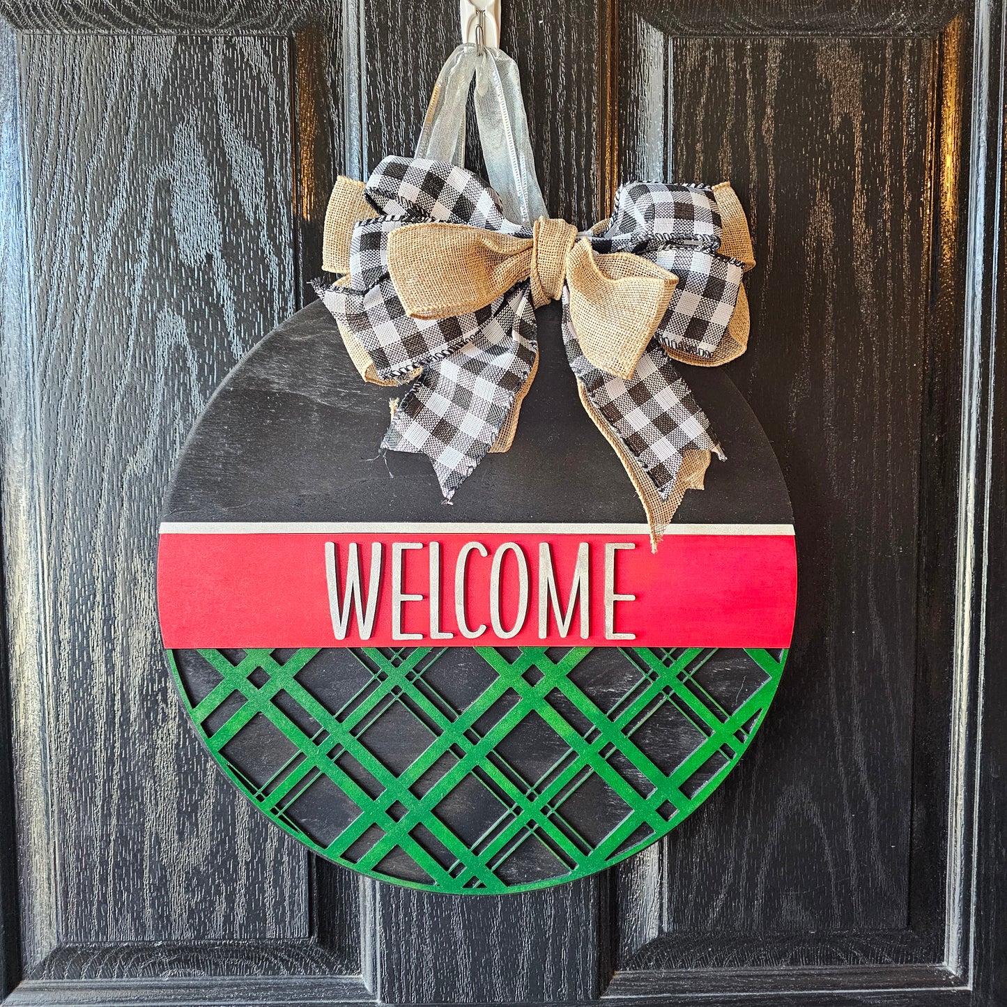 Merry Christmas Plaid Round Door Hanger