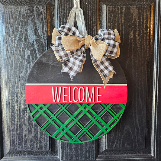 Merry Christmas Plaid Round Door Hanger