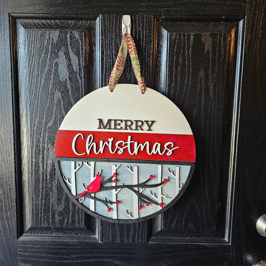Cardinal Merry Christmas Round Door Hanger