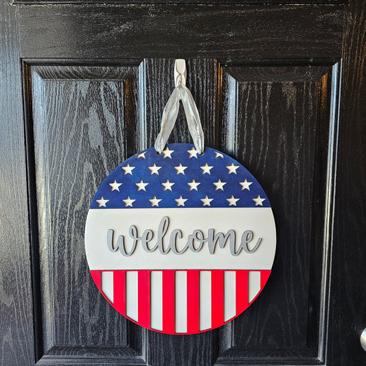 Patriotic Welcome Round Door Hanger