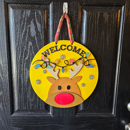 Reindeer lights Round Door Hanger