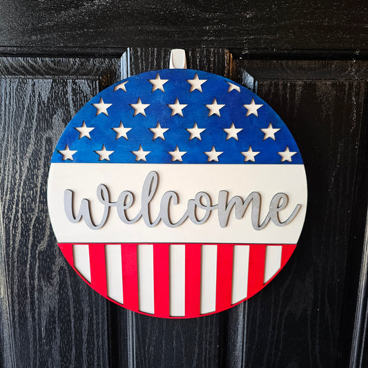 Patriotic Welcome Round Door Hanger