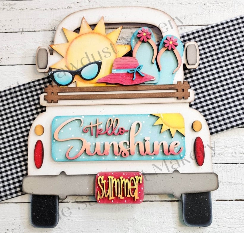 Summer Hello Sunshine Insert for Farmhouse Vintage Truck - Interchangeable: Insert Only