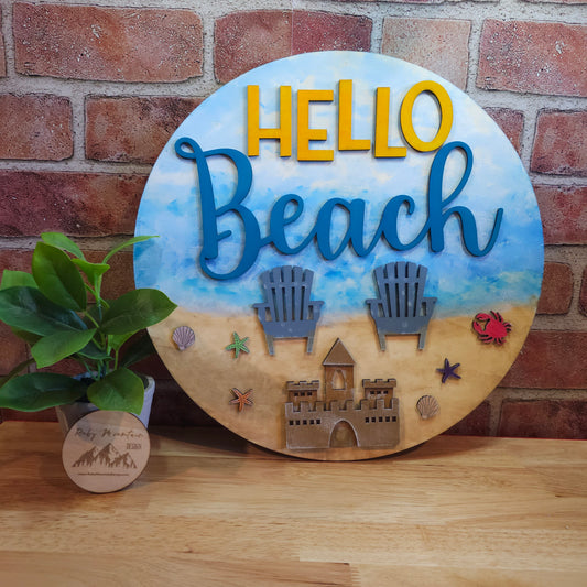 Hello Beach Round Door Hanger