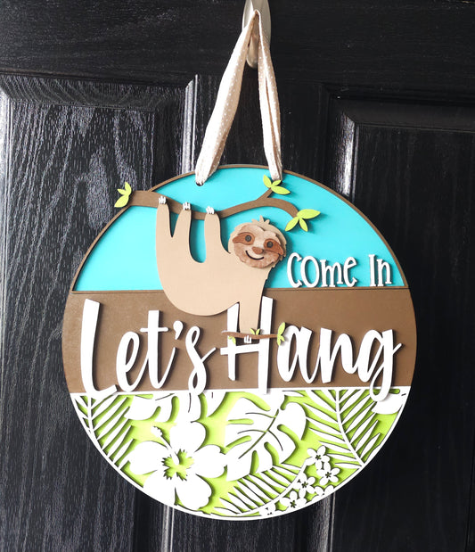 Let's Hang Sloth Round Door Hanger