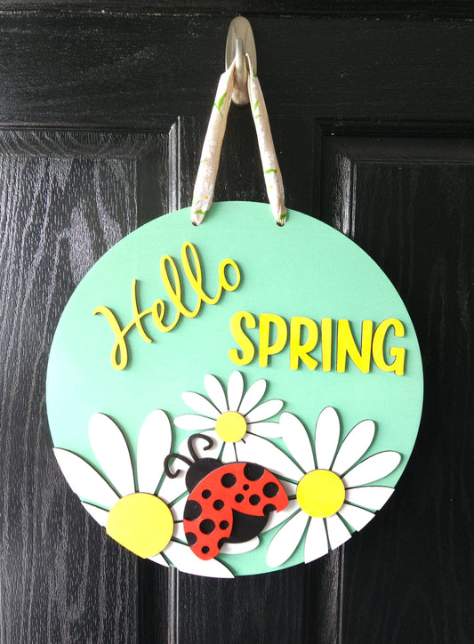 Hello Spring Lady Bug Round Door Hanger